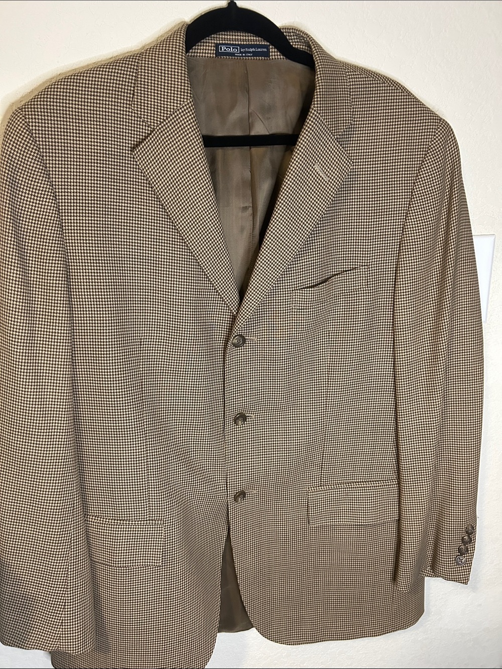 Polo by Ralph Lauren Tan and Brown Houndstooth suit made in Italy